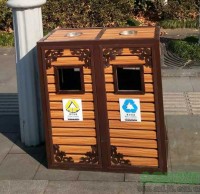 景區古典鋼木分類垃圾桶