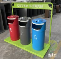 戶外圓柱形三分類鋼板垃圾桶