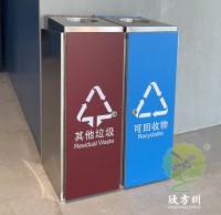室內直投口方形連體不銹鋼分類垃圾桶