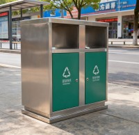 戶外街道兩分類不銹鋼垃圾箱，讓環(huán)保與美學并行